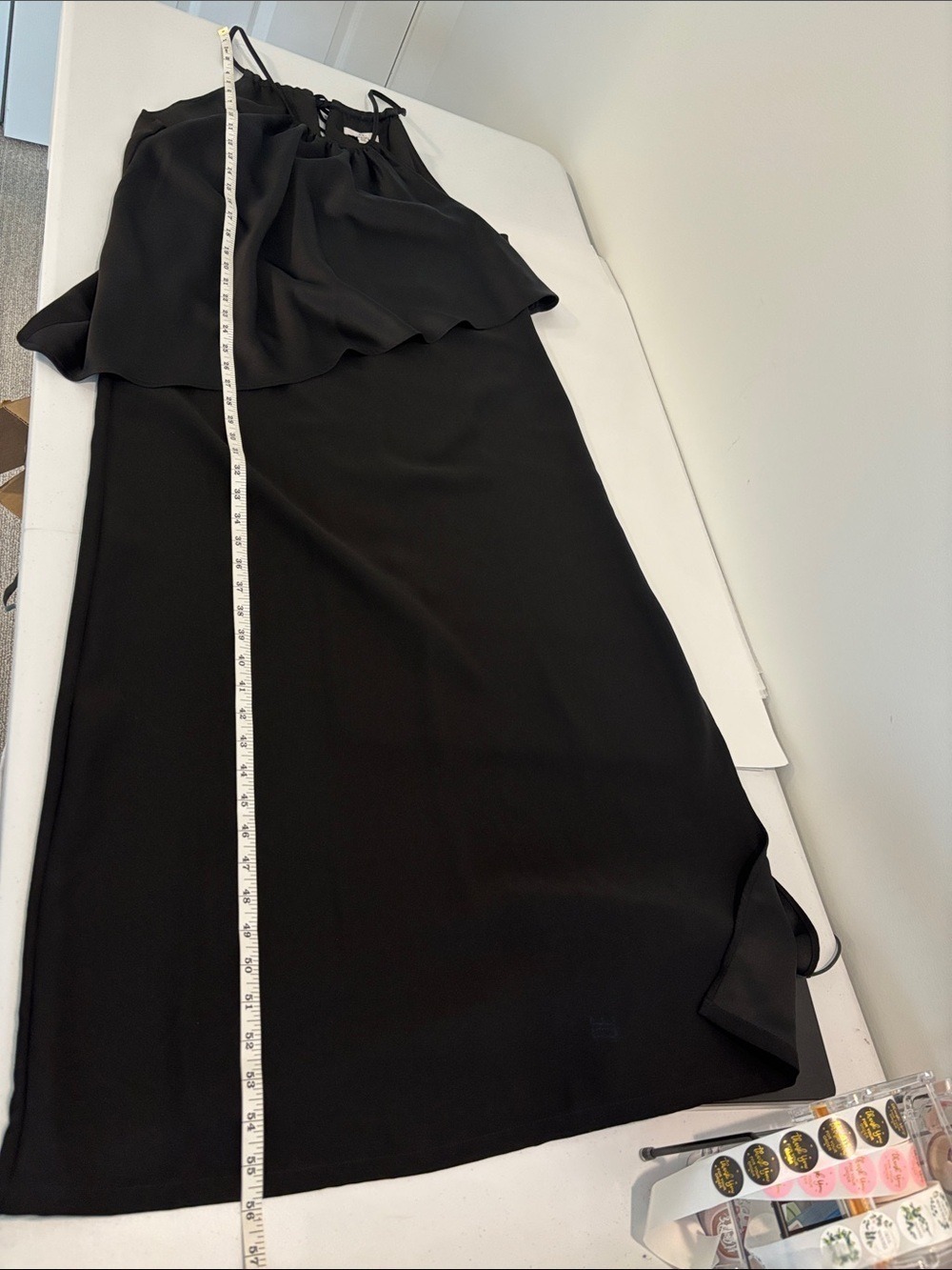 HALSTON Black Ruffle layer Maxi Dress gown Spaghetti Straps size medium - Picture 11 of 12